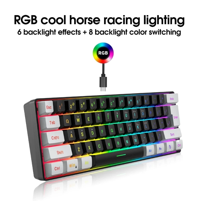 Gaming Keyboard, Quiet Computer Keyboard USB 61-Key Gaming Keypad Ergonomic Streamlined Design Keyboard