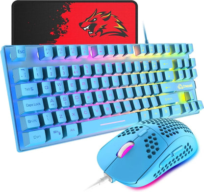 88 Keys Gaming Keyboard 6400 DPI Lightweight Optical Mouse Combo RGB for PC Gamers (White)