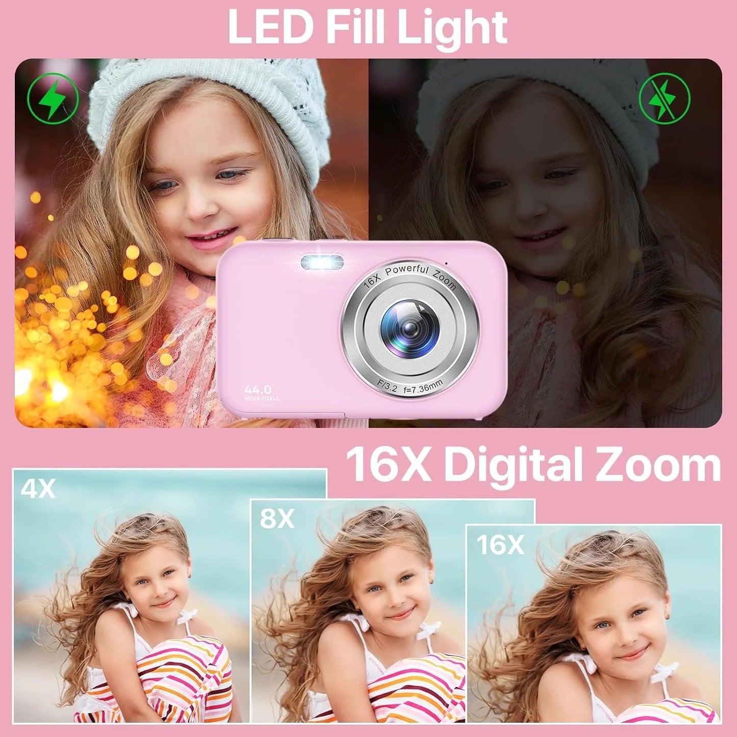 Digital Camera 1080P Kids Camera 16X Digital Zoom Portable Small Camera Point and Shoot Camera Mini Digital Camera for Teens Kids Seniors with 32GB Card(Green)