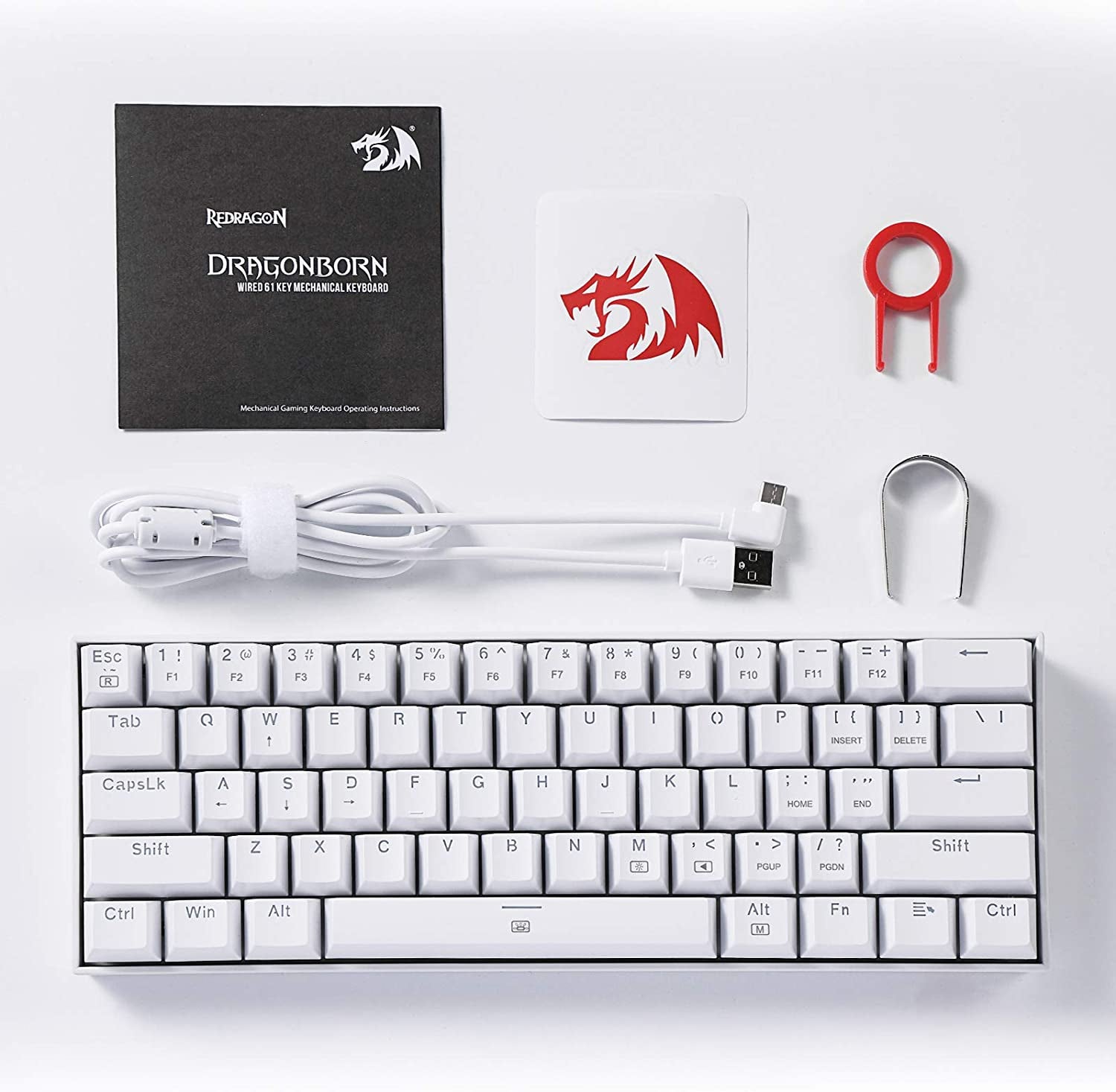 K630 Dragonborn 60% Wired RGB Gaming Keyboard, 61 Keys Compact Mechanical Keyboard with Linear Red Switch, Pro Driver Support, White