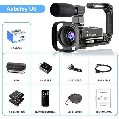 Video Camera Camcorder 2.7K for Youtube Vlogging Camera IPS 36MP Digital Camera Recorder 16X Digital Zoom Camera Recorder