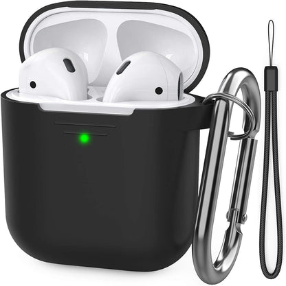 Airpods Case Cover plus Hand Strap Silicone Protective Case Cover Accessories Compatible with Apple Airpods 2 & 1 for Man Wonen Girls(Black)