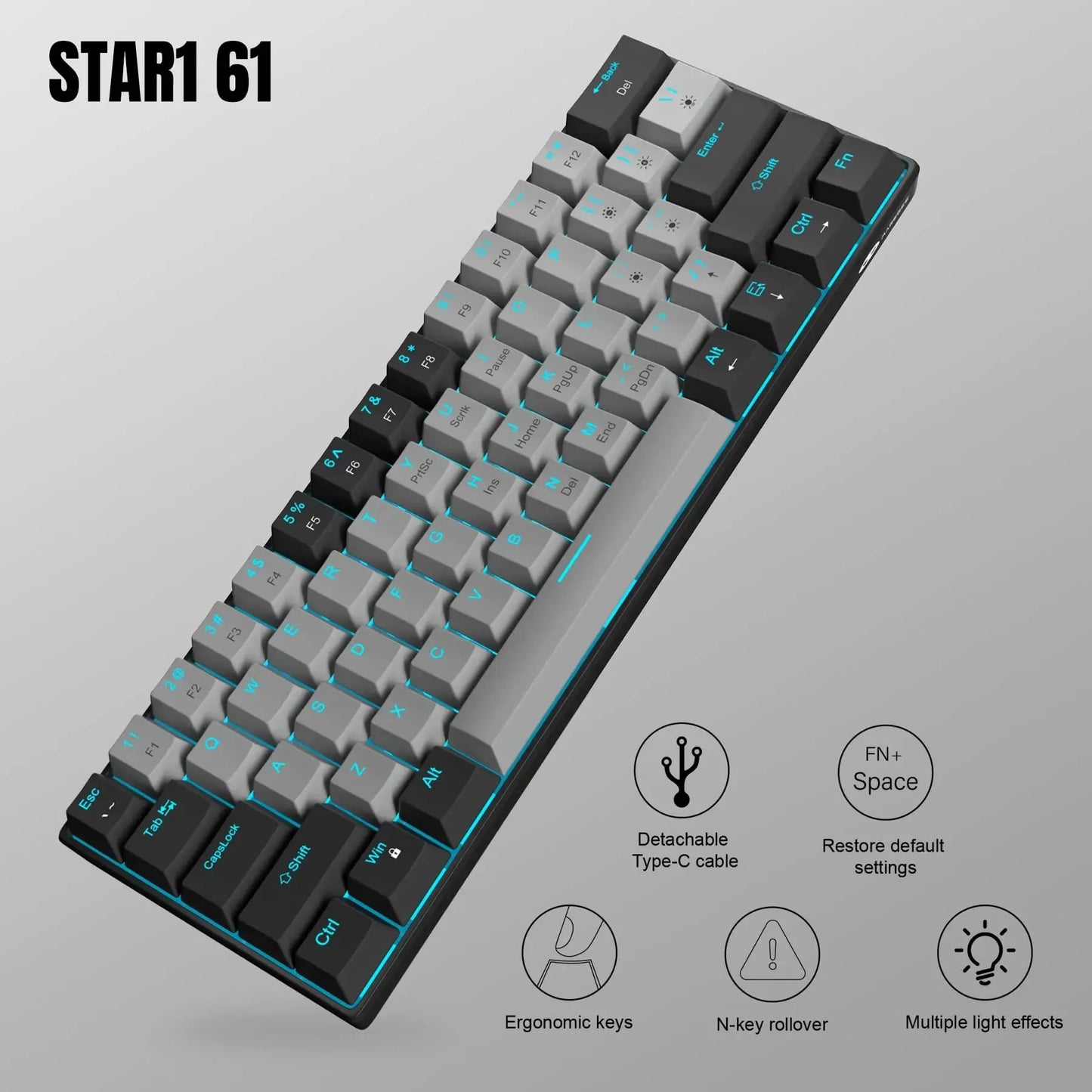 60% Customized Wired Mechanical Keyboard, STAR61 Gaming Keyboard, Laptop Office Keyboard