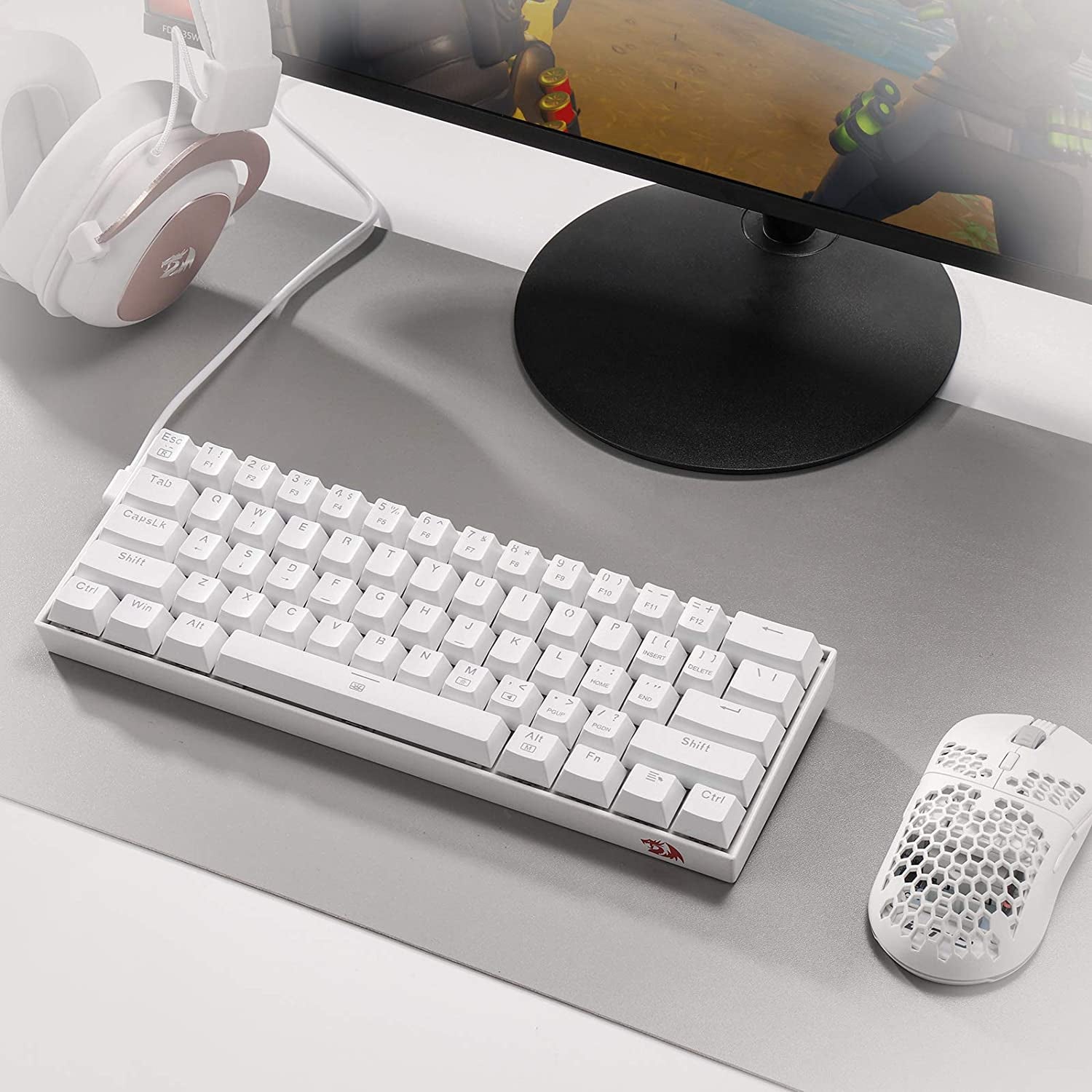 K630 Dragonborn 60% Wired RGB Gaming Keyboard, 61 Keys Compact Mechanical Keyboard with Linear Red Switch, Pro Driver Support, White