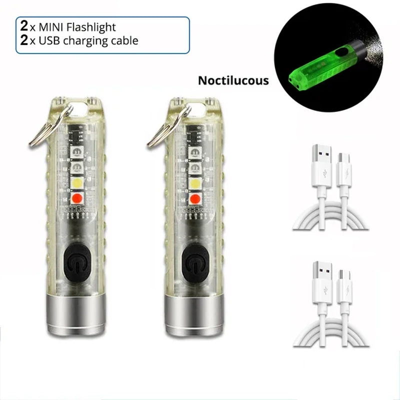 Mini Keychain Flashlight Type-C Fast Charging IP66 Waterproof Torch Lamp with Magnet Multifunction Warning Camping Flashlight